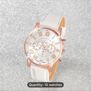Women's White and Rose Gold Watch